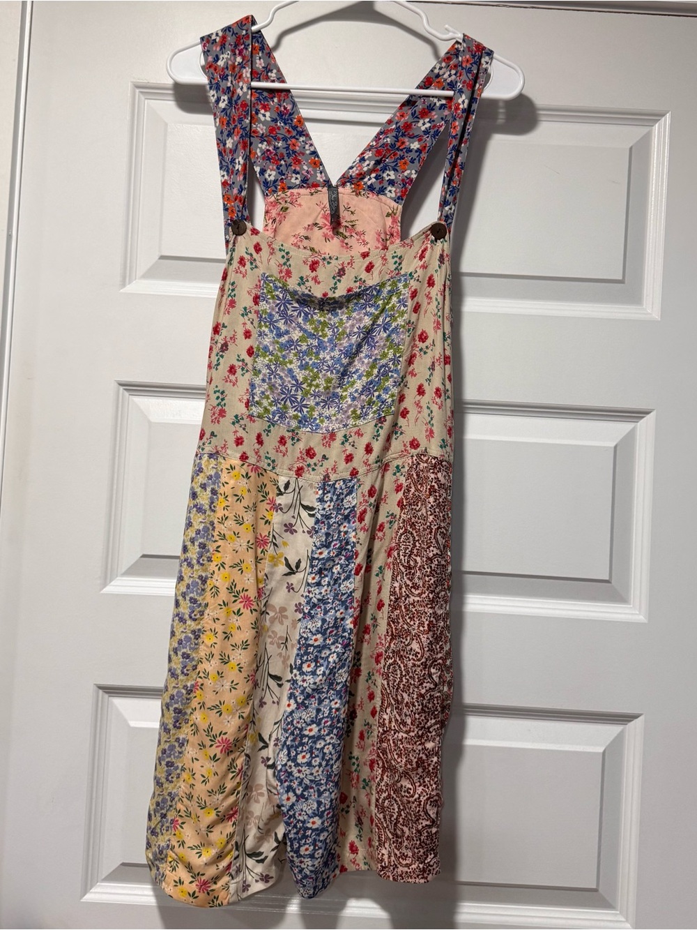 Blue Sky Patchwork Floral Overalls Shorts - Picture 2 of 13